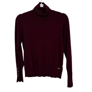 Tahari Turtleknit Wine Stretch Knit Button Cuff Slim Fit Pullover Size XL